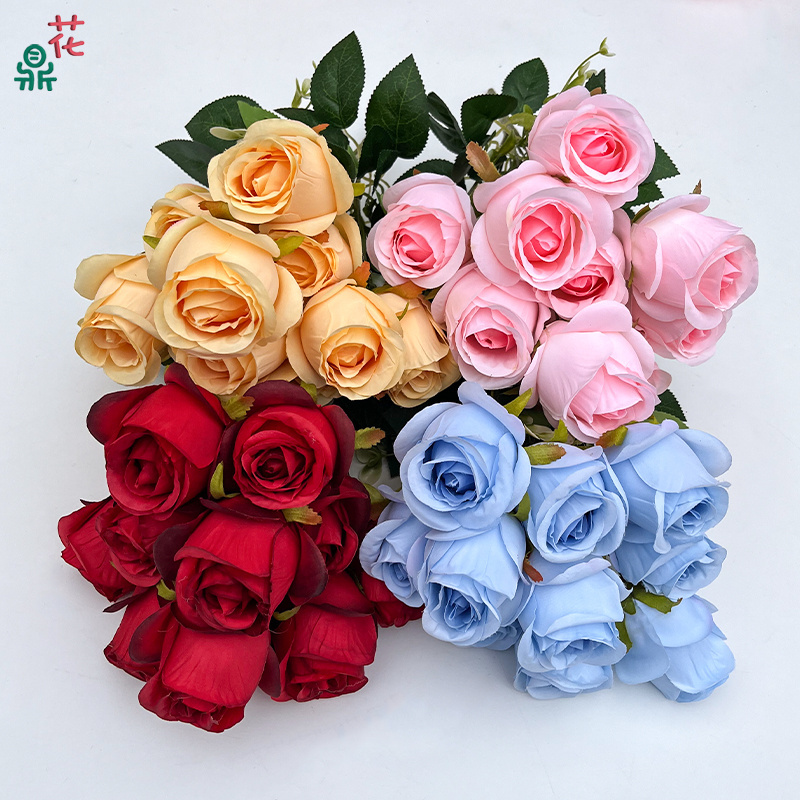 Factory Direct Sales 10 Rosebuds Home Landscaping Artificial Flowers Hotel Landscape Layout Silk Flowers