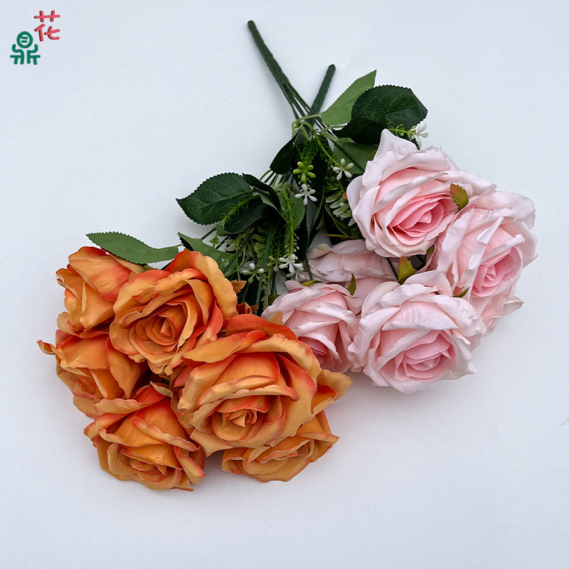 Factory Direct Sales 7 Head Flat Roses High Quality Home Decoration Silk Flower Landscape Beautiful Old Artificial Flowers