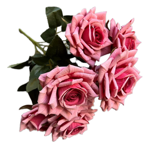 7-Head Cappuccino Rose Bouquet Silk Wedding Simulation Flower for Valentine's Day Easter Christmas Party Decoration