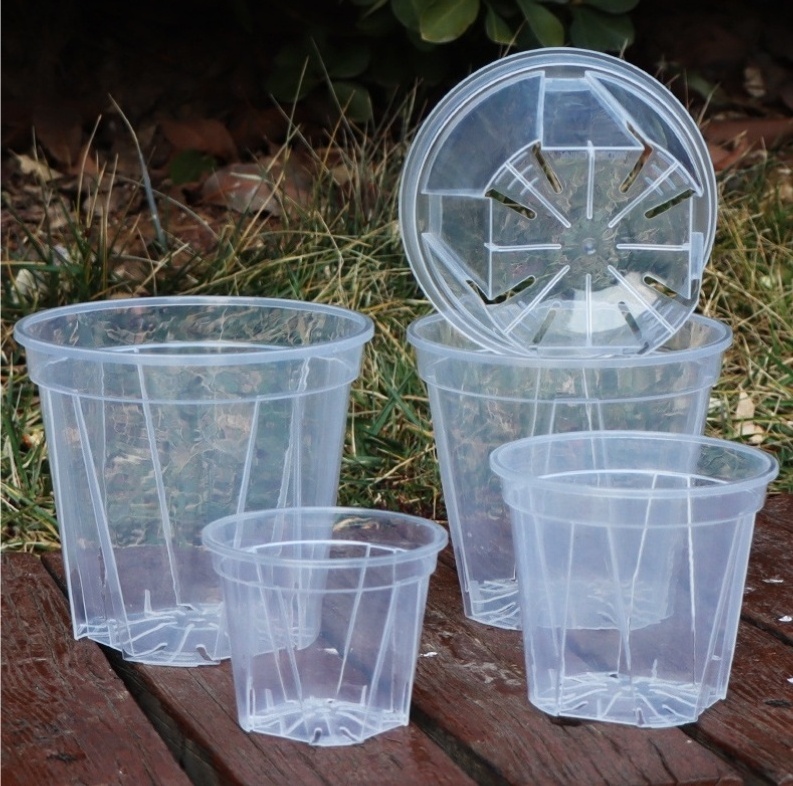 wholesale high transparency breathable control root clear pot butterfly orchid planters transparent plastic flower pots