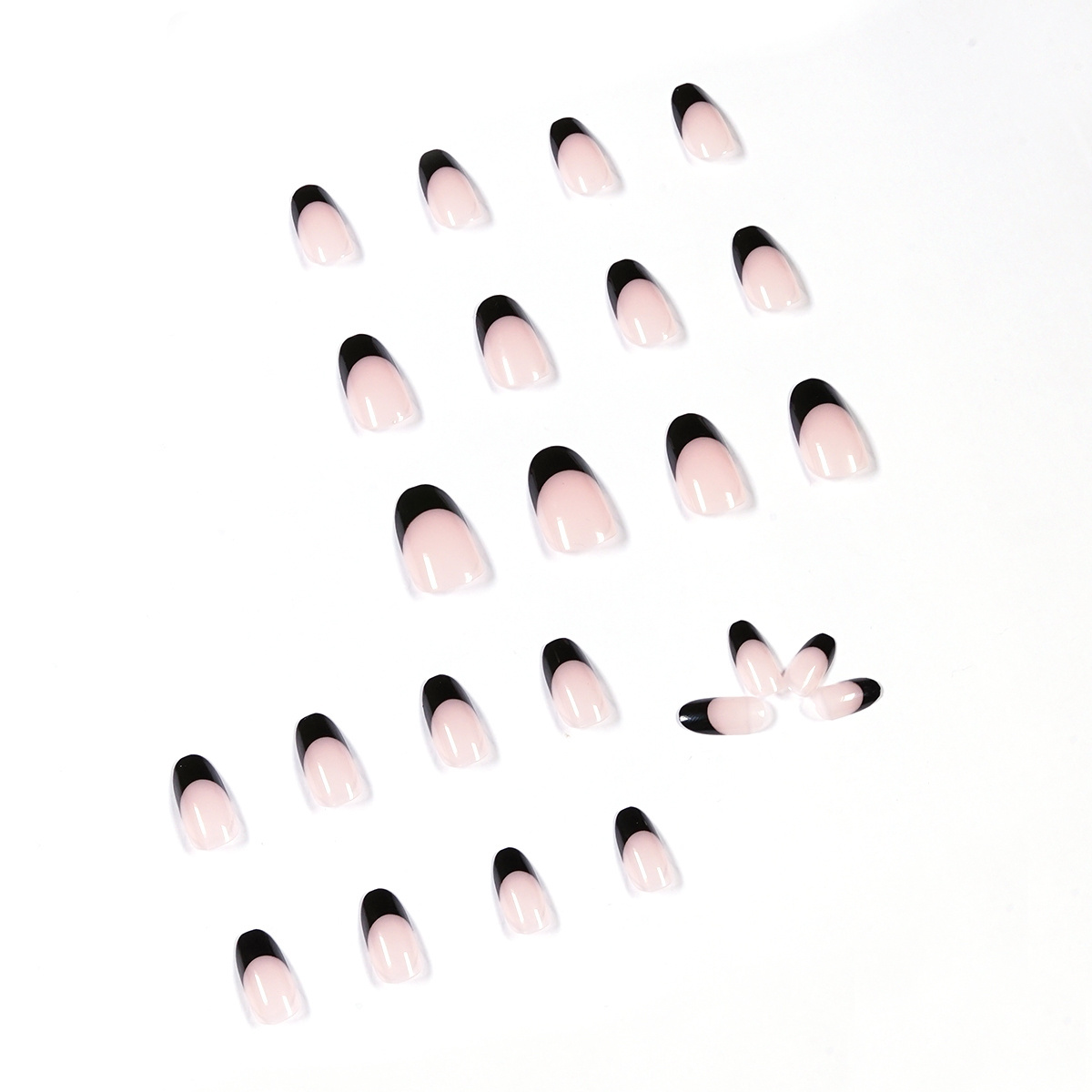 Almond fakenails custom French Elegance Black Nude False Nails Glossy Ballerina artificial nails stickers 24Pcs/box