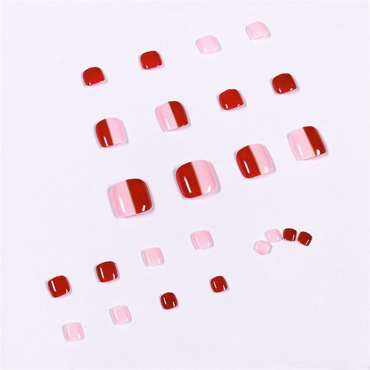 Toes False Nails 24s/box 3D Designs Foot Nail Tips Finger Fake OEM Private Label New Red and White Low Price False Nails