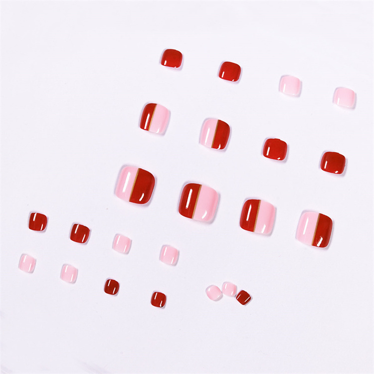 Toes False Nails 24s/box 3D Designs Foot Nail Tips Finger Fake OEM Private Label New Red and White Low Price False Nails