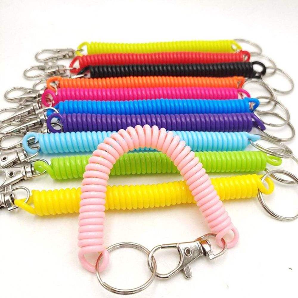 Wholesale Anti Lost Metal Carabiner Keyring Wrist Coil Key Cord Clasp Spiral Stretch Keychain Spring Rope Key Ring