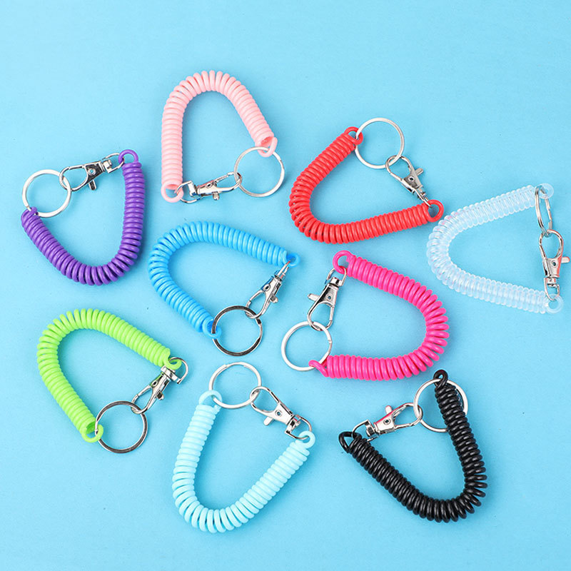 Wholesale Anti Lost Metal Carabiner Keyring Wrist Coil Key Cord Clasp Spiral Stretch Keychain Spring Rope Key Ring