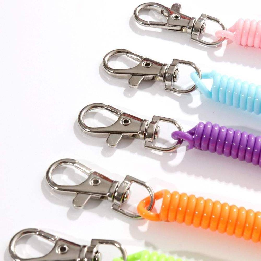 Wholesale Anti Lost Metal Carabiner Keyring Wrist Coil Key Cord Clasp Spiral Stretch Keychain Spring Rope Key Ring