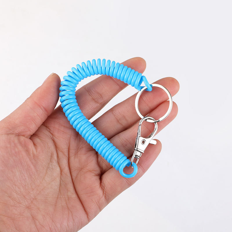 Wholesale Anti Lost Metal Carabiner Keyring Wrist Coil Key Cord Clasp Spiral Stretch Keychain Spring Rope Key Ring