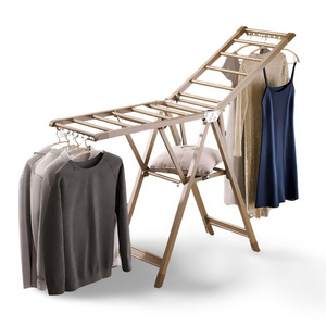 Golden color cloth stand outdoor accordion adjustable width clothes drying rack for balcony clothes rail