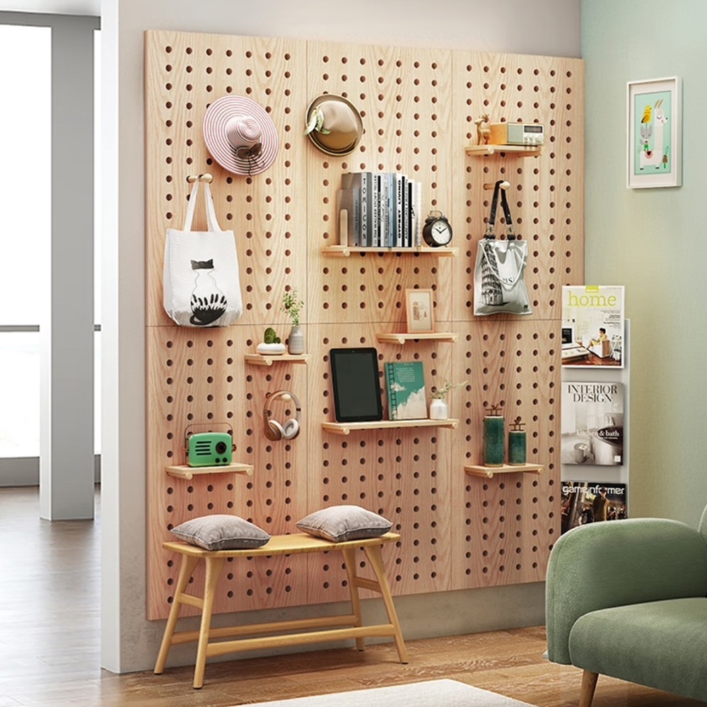 Wooden Pegboard Peg Board Accessory Kit Modular Hanging for Wall Organizer for Entry Way Living Room Office Organizer