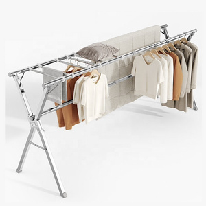 Stainless Steel Storage Organizer Foldable Laundry Stand Hanger Balcony Folding Hanging Clothes Drying Rack With 6 Rods