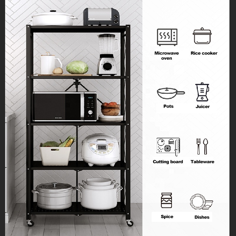 Multifunctional Household Floor Standing White Metal Folding Kitchen Storage Rack Of Foldable Kitchen Organizer Shelf