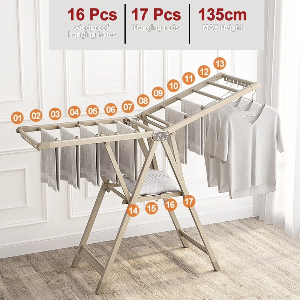 Balcony Space Saving Foldable Free Installation Bathroom Laundry Racks Aluminum Clothes Drying Rack For Cloth Dryer Stand