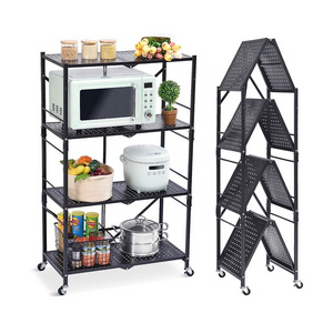 Large Capacity Carbon Steel Foldable Kitchen Shelf Rack for Bathroom Living Room Multifunctional Storage Holders & Racks