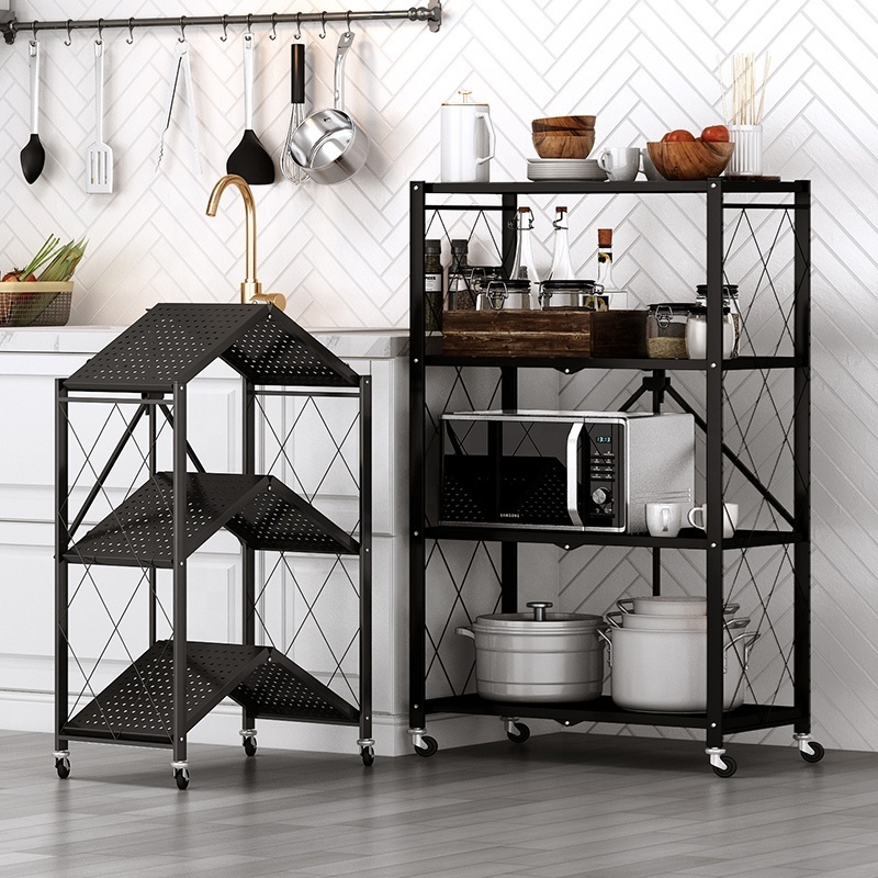 Large Capacity Carbon Steel Foldable Kitchen Shelf Rack for Bathroom Living Room Multifunctional Storage Holders & Racks