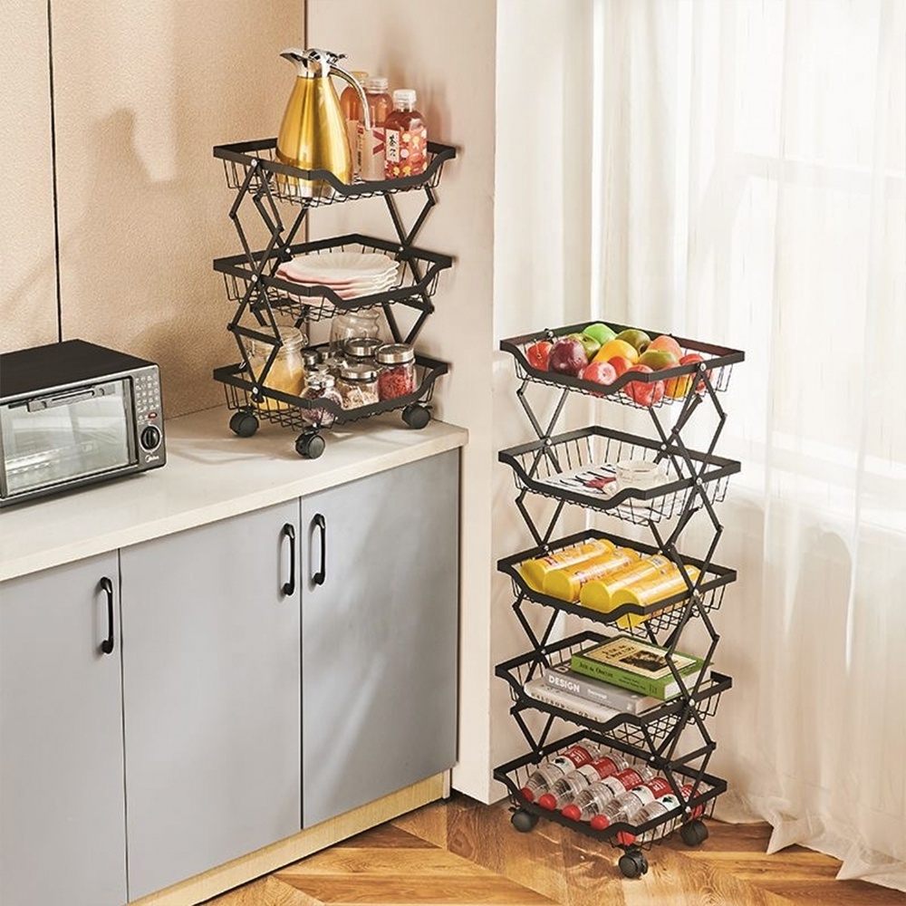 Heavy Duty Storage Shelves on Wheels 3 Tier Rolling Cart Metal Shelving Units Foldable Organizer Rack for Garage Kitchen