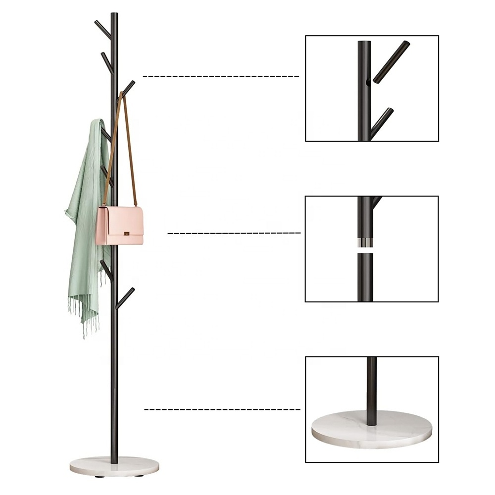 Metal stand coat rack simple and rotatable bamboo wall-mounted coat rack on foot for office and home hallway