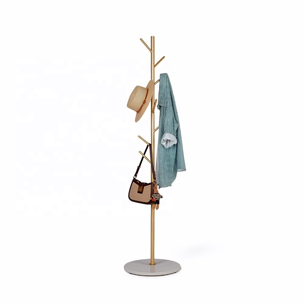 Metal Coat Rack Freestanding with Natural Marble Base Entryway Coats Hanger Stand with 8 Hooks