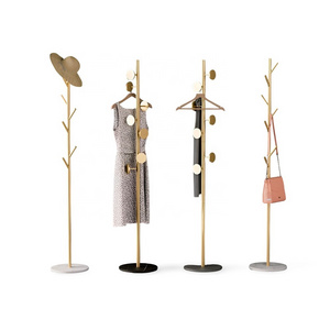 Metal Coat Rack Freestanding with Natural Marble Base Entryway Coats Hanger Stand with 8 Hooks