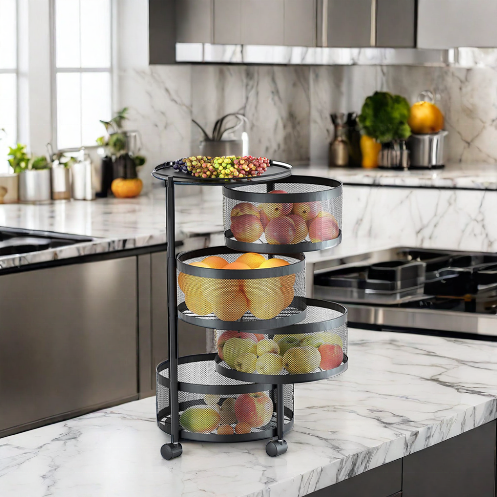 Tianjin ZHA Brand 5-Tier Rotating Kitchen Storage Rack Vegetable & Fruit Organizer with Potato Onion Fruit Tower for Home Use