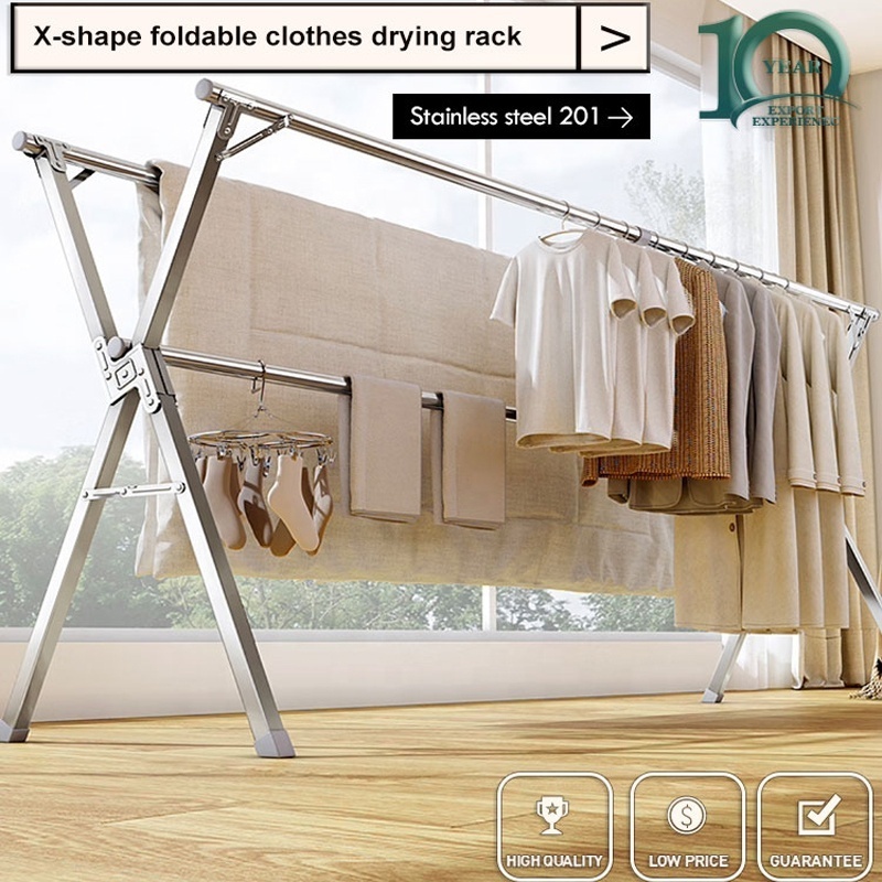 Adjustable rod garment rack clothes drying rack for hanging clothes to dry