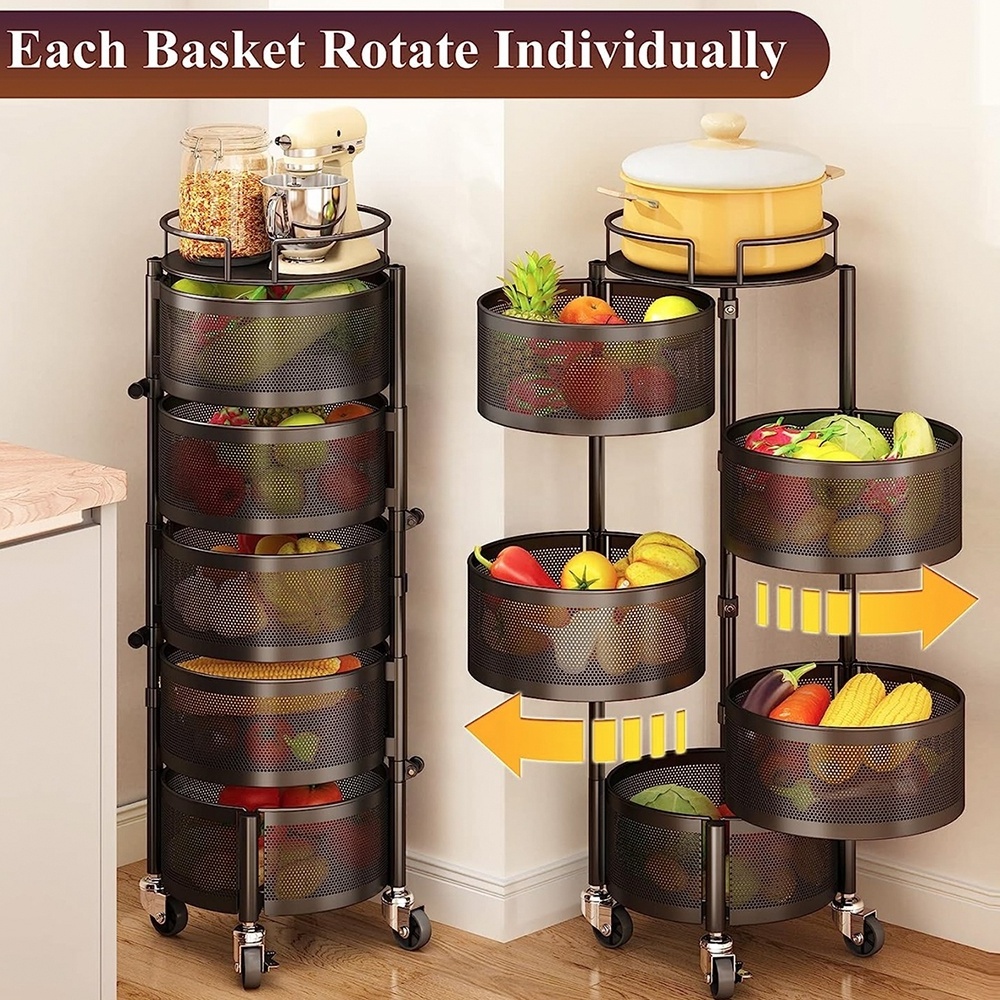 Tianjin ZHA Brand 5-Tier Rotating Kitchen Storage Rack Vegetable & Fruit Organizer with Potato Onion Fruit Tower for Home Use