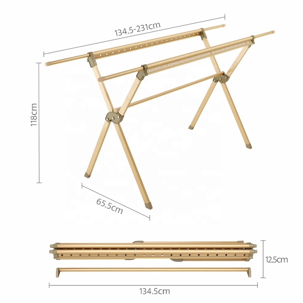 Aluminum Gold Metal Luxury Coat Hanger Stand Clothes Drying Rack For Laundry Room Clothes Hanger Rack