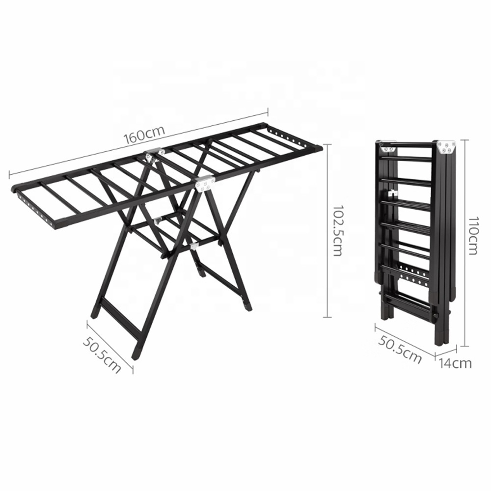 Black Metal High Quality Aluminium Folding Laundry Racks Dryer Clothes Stands Butterfly Clothes Drying Rack For Balcony