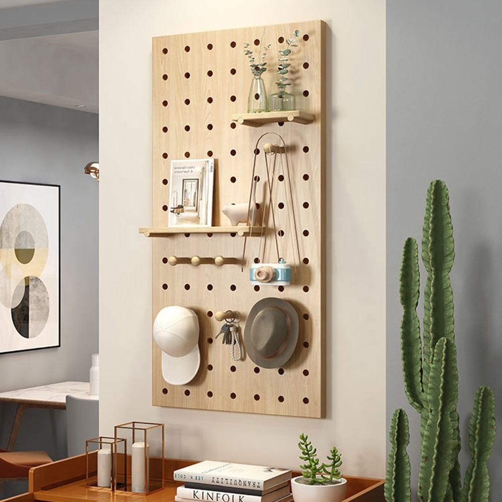 Rustic Wooden Wall Mail Holder Key Hooks Wall Mount Pegboard Organizer Rack Storage Hallway Floating Shelf