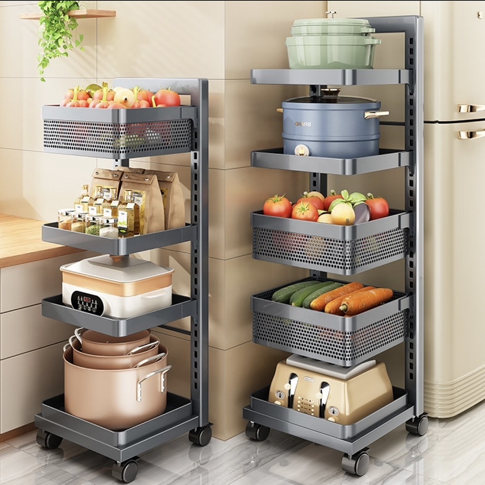 5 Tire Foldable Kitchen Storage Shelves for Microwave Metal Garage Shelving No Assembly Large Capacity Wire Shelving With Wheels