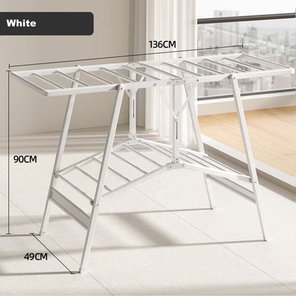 Folding Aluminum Drying Rack Clothing Indoor Outdoor Space-Saving 3 Tier Laundry Drying Rack with Two Side Wings Grey White