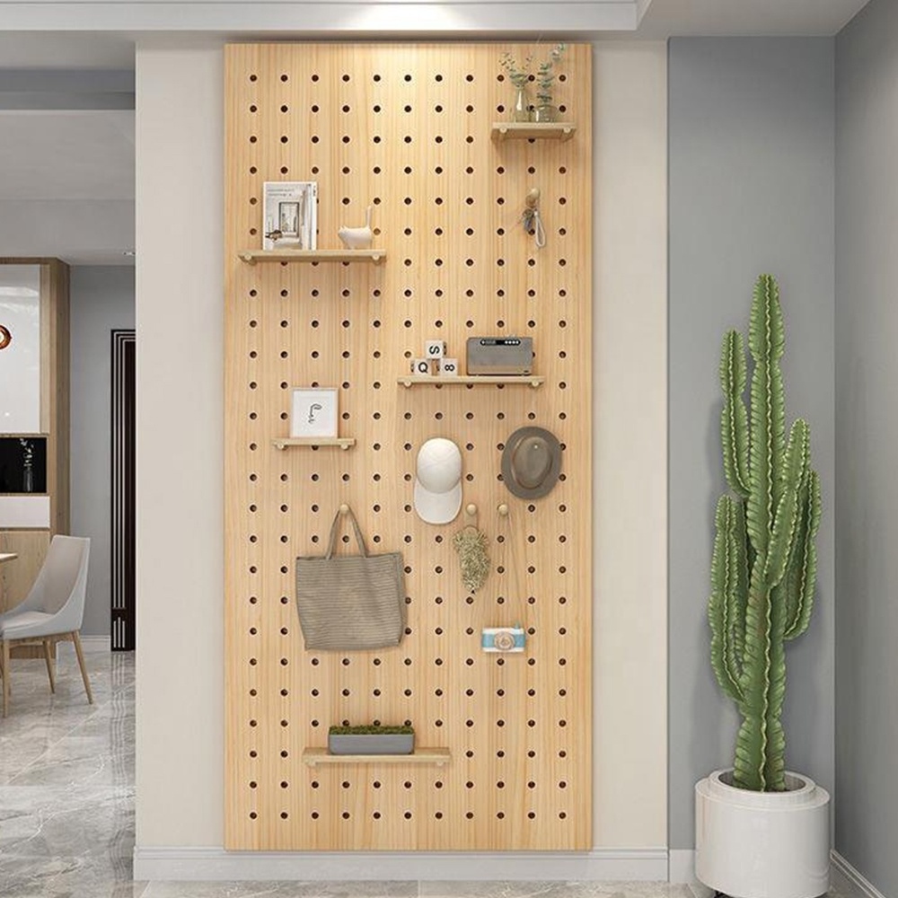 Wooden Pegboard Peg Board Accessory Kit Modular Hanging for Wall Organizer for Entry Way Living Room Office Organizer