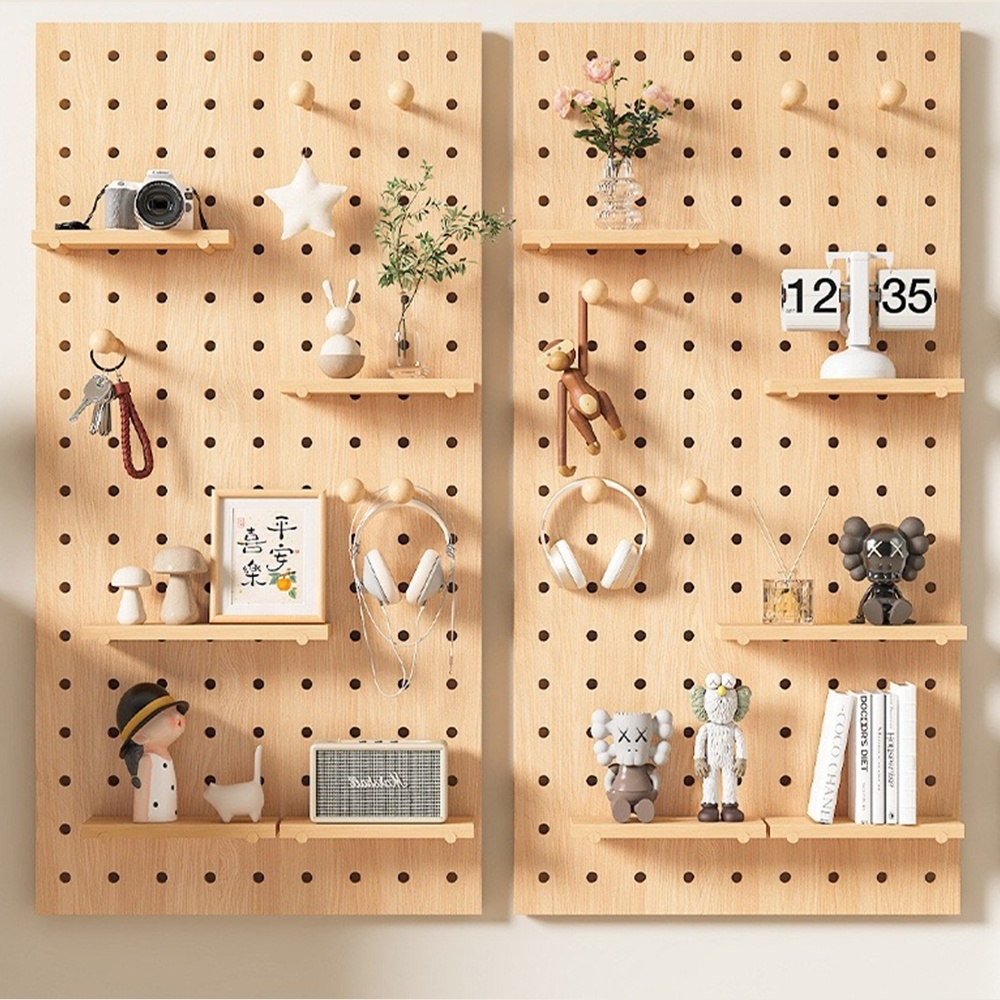 Wooden Pegboard Peg Board Accessory Kit Modular Hanging for Wall Organizer for Entry Way Living Room Office Organizer