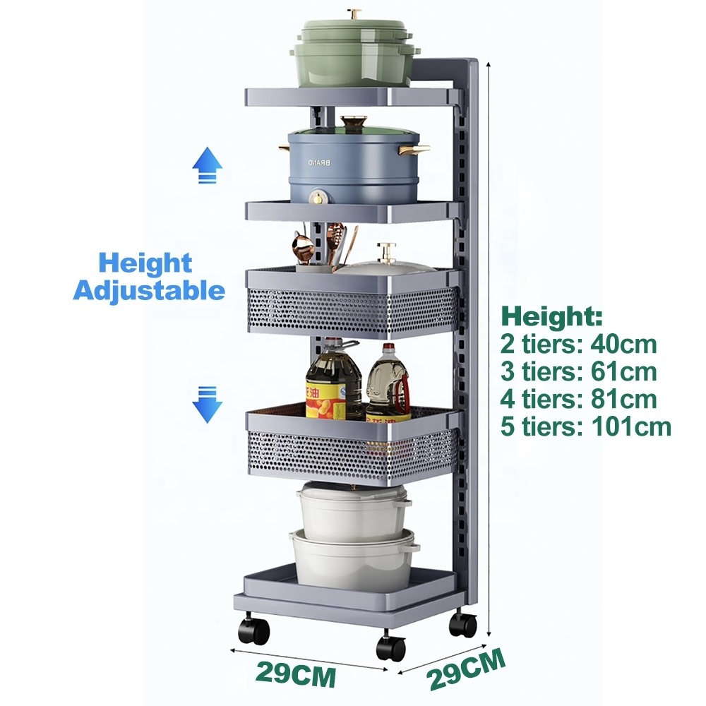 5 Tire Foldable Kitchen Storage Shelves for Microwave Metal Garage Shelving No Assembly Large Capacity Wire Shelving With Wheels