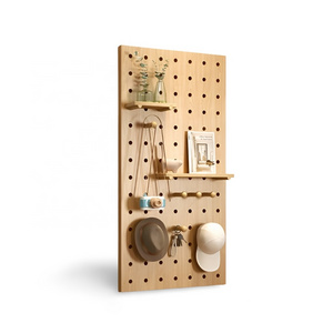 Rustic Wooden Wall Mail Holder Key Hooks Wall Mount Pegboard Organizer Rack Storage Hallway Floating Shelf