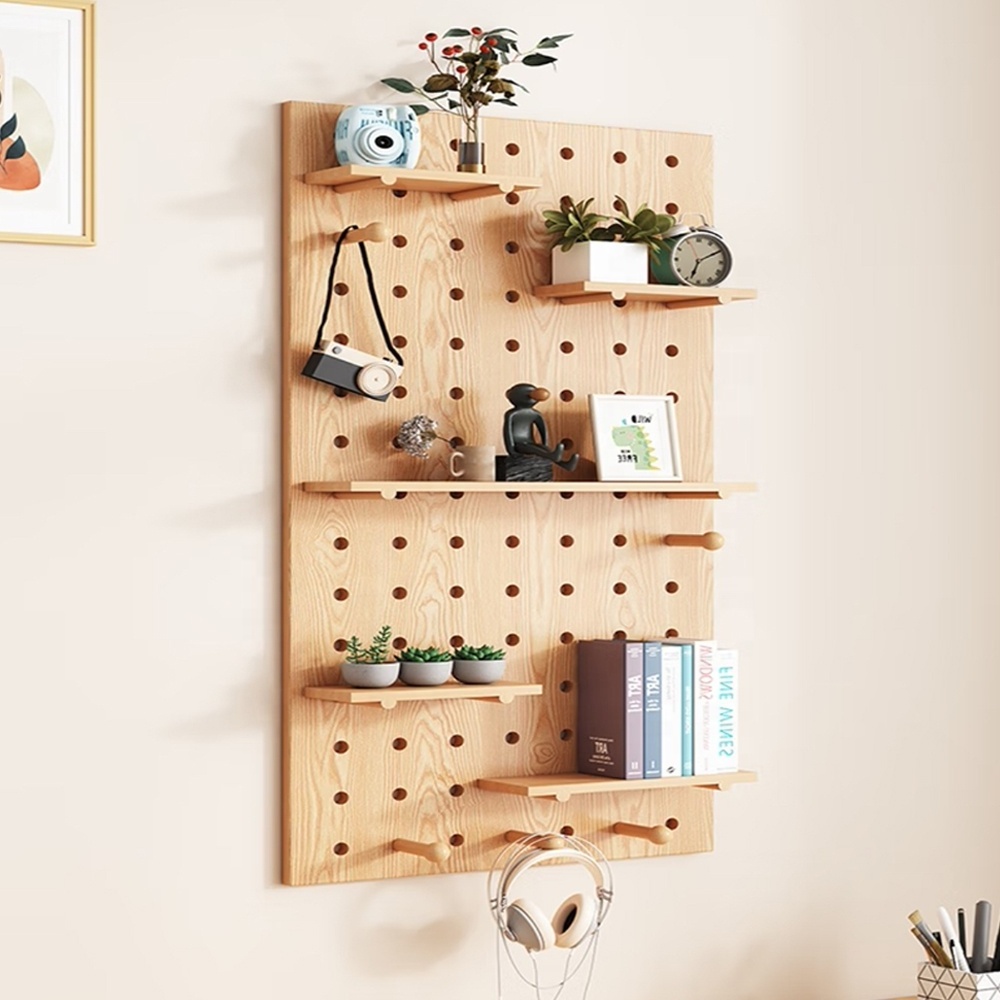 Wood Peg board Wall Pegboard Shelf Gaming Peg boards Floating Shelves Wall Hooks with Shelf Wall Hanger