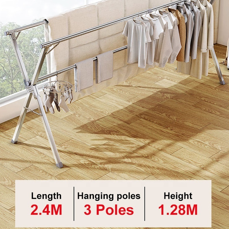 Stainless Steel Standing Large Collapsible Laundry Drying Rack Clothing Hanger X Foldable Clothes Drying Rack