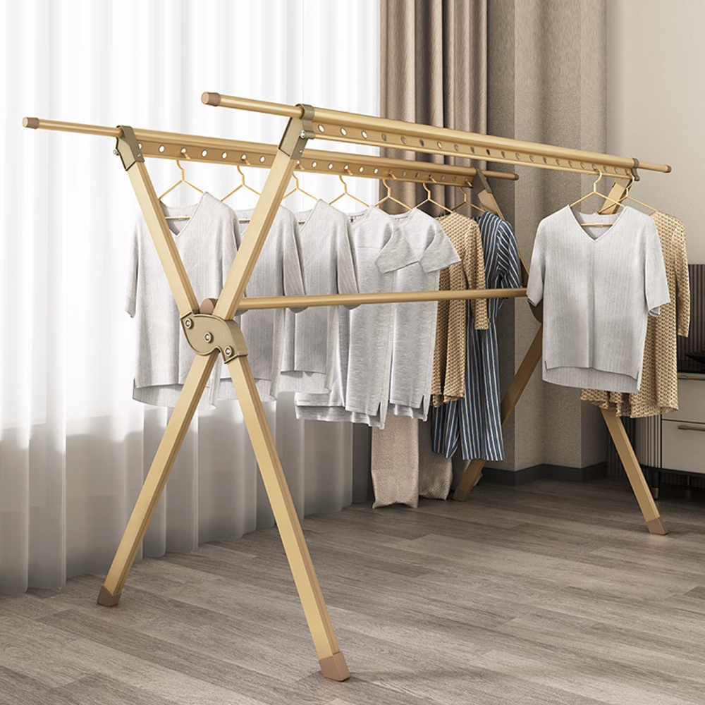 Aluminum Gold Metal Luxury Coat Hanger Stand Clothes Drying Rack For Laundry Room Clothes Hanger Rack