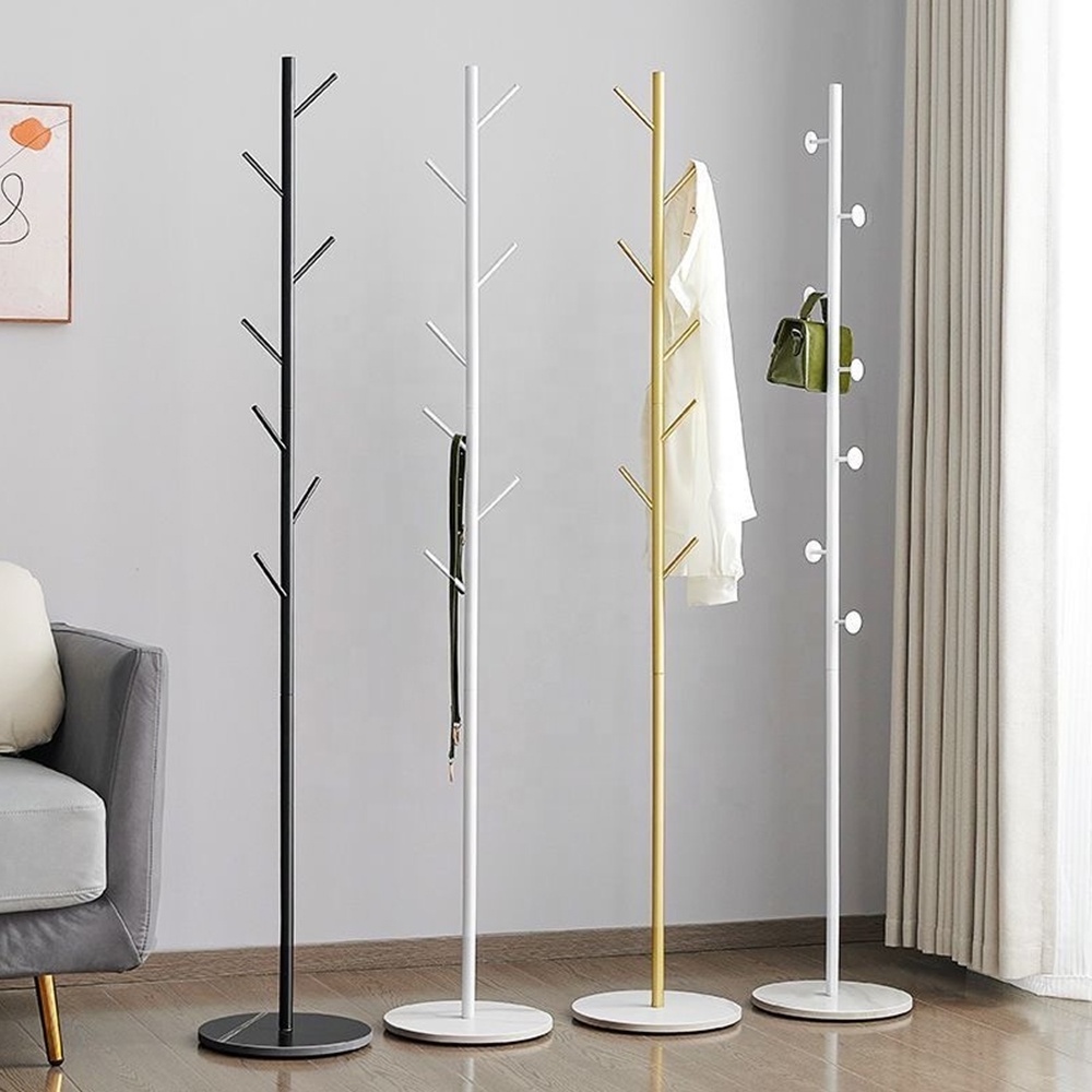 Stainless Steel Coat Rack Freestanding Metal Coat Rack Stand Tree with Natural Marble Base and 8 Hooks for Jackets Hats Bags