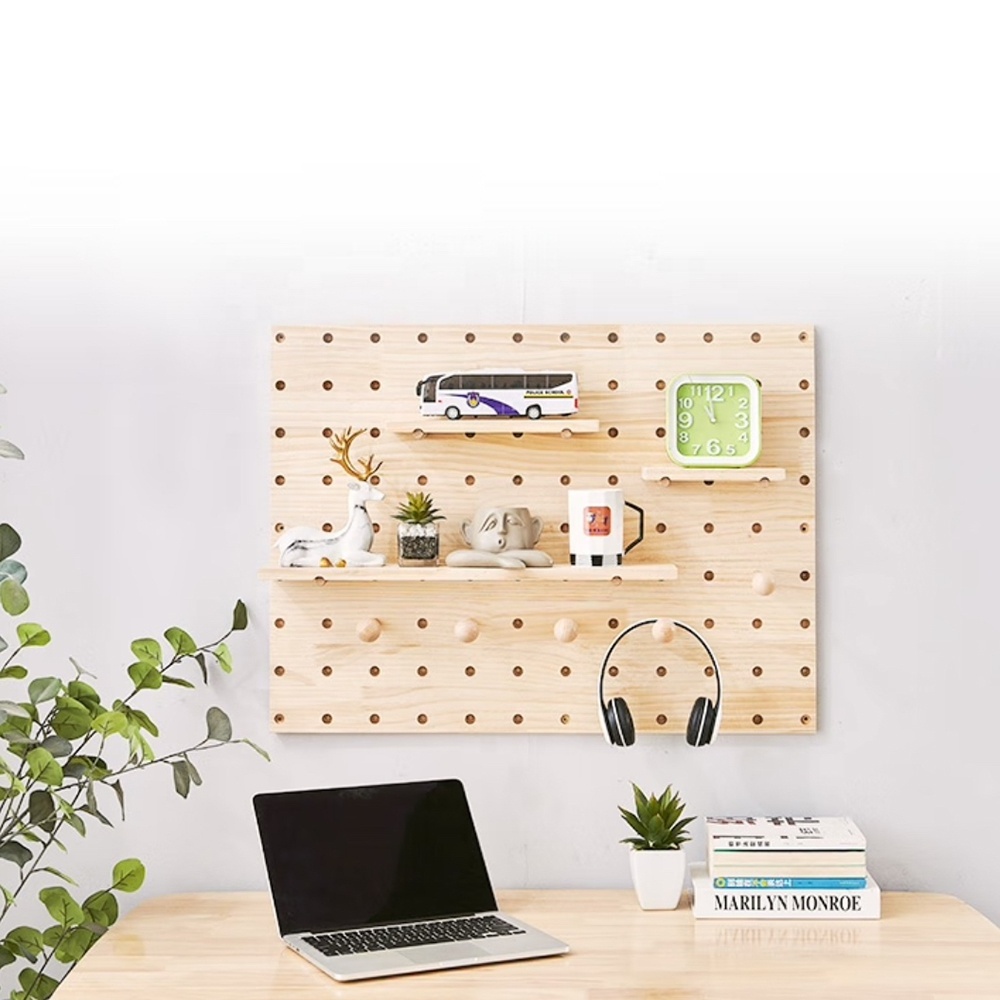 Rustic Wooden Wall Mail Holder Key Hooks Wall Mount Pegboard Organizer Rack Storage Hallway Floating Shelf