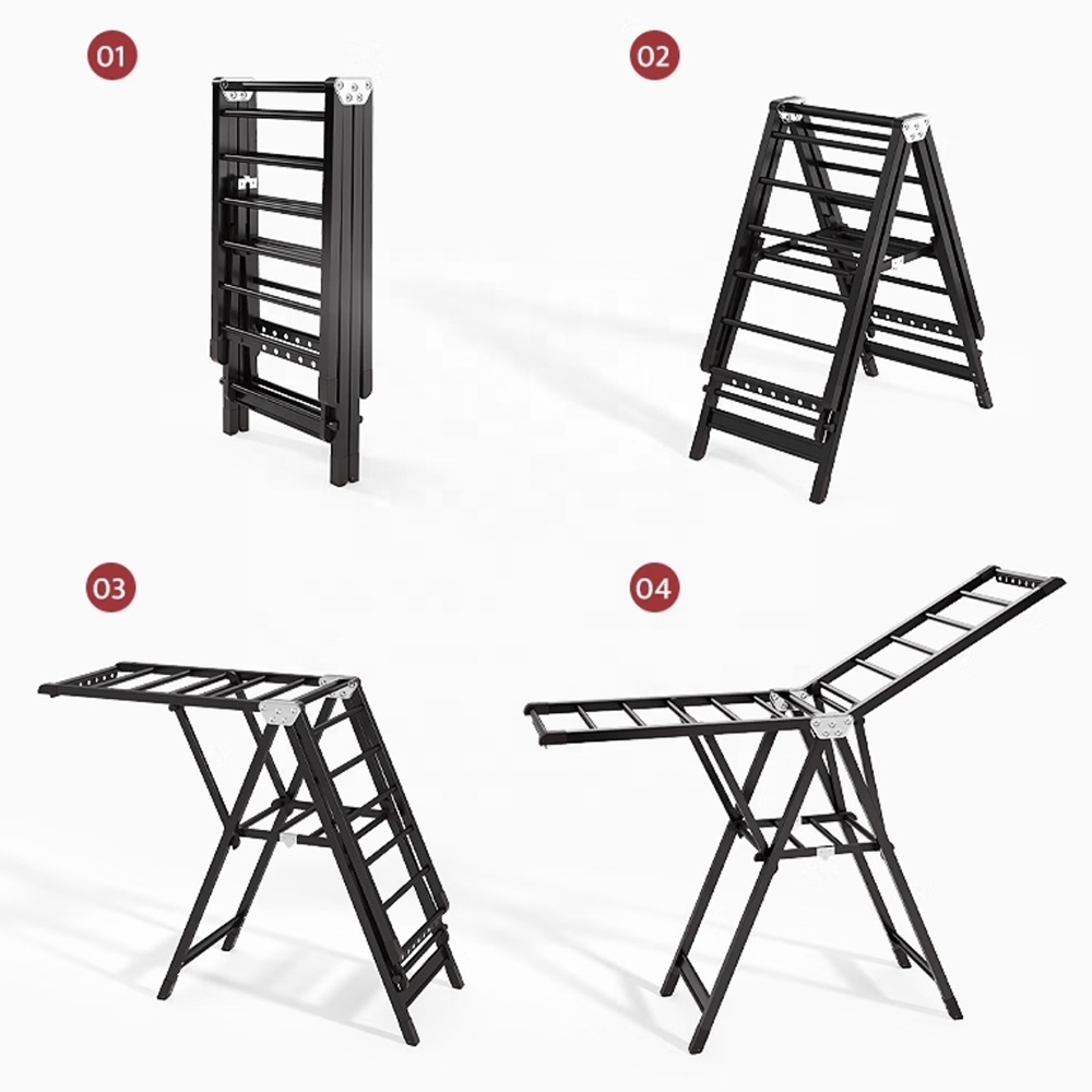 Black Metal High Quality Aluminium Folding Laundry Racks Dryer Clothes Stands Butterfly Clothes Drying Rack For Balcony