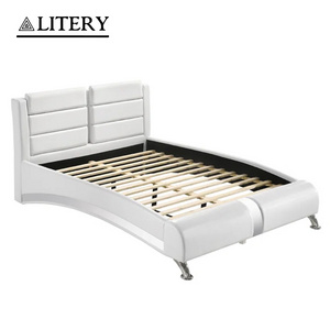 Modern Luxury Bed with Sleek White Leather Design Chromed Legs and Padded Headboard for Luxury Contemporary Bedroom Style