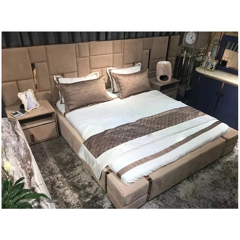 Italian Bed Luxury Bedroom Furniture Set Modern Leather Bedroom Bed Up-holstered Beds With Extended Headboard