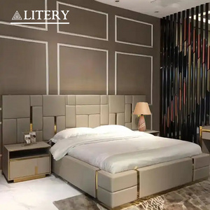 Italian Bed Luxury Bedroom Furniture Set Modern Leather Bedroom Bed Up-holstered Beds With Extended Headboard