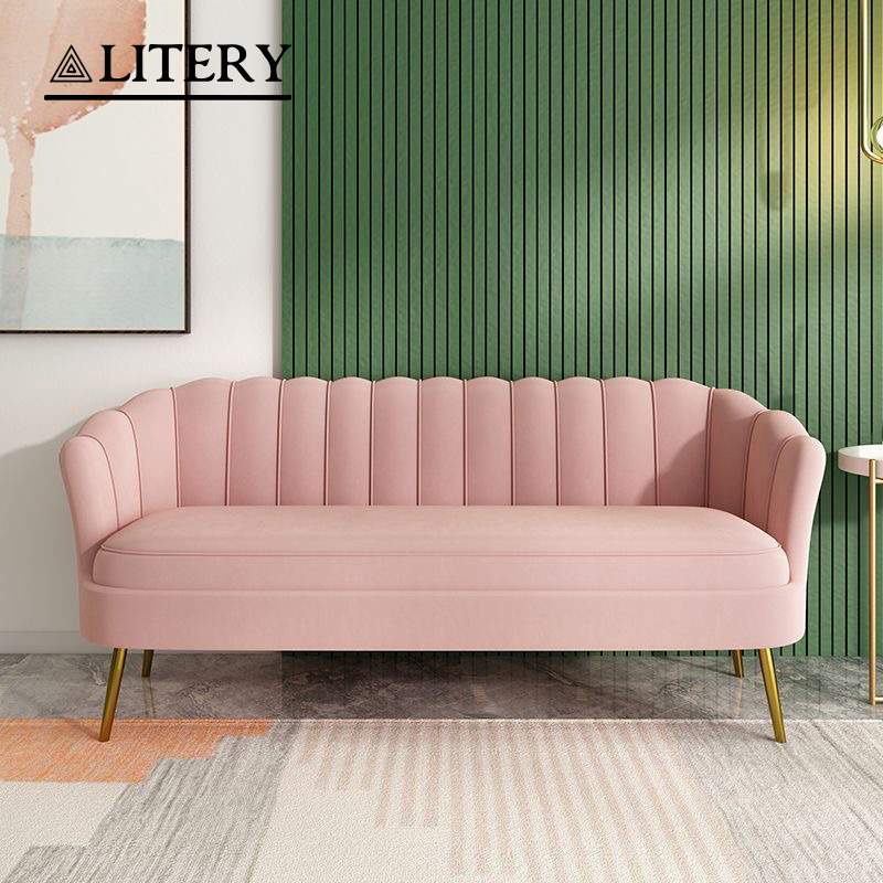 Factory custom pink gold trim modern luxury velvet fabric lounge recliner 2 or 3 seater couch living room sofa furniture