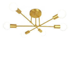 Modern Sputnik Chandelier, Ceiling Light Fixture Semi Flush Mount 6 Lights Gold Chandeliers Room Bedroom Bulbs Not Included