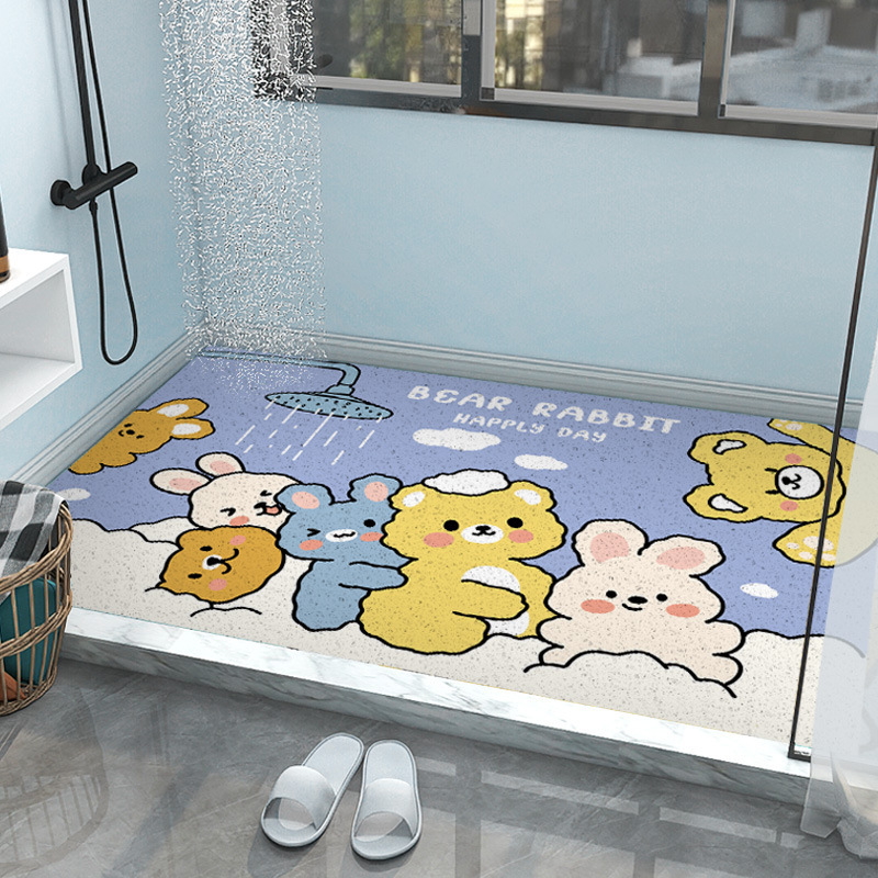 PVC Coil Bath Mat PVC Noodles Loop non-slip shower coil bathroom mat Hot sale Ecofrindly printing Antislip Waterproof mat