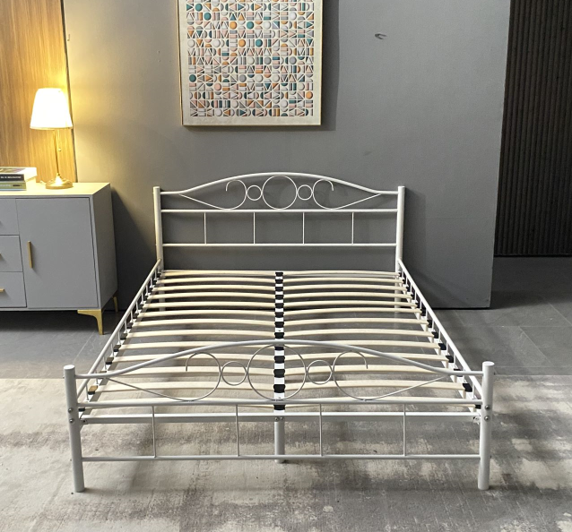 White Metal Bed, Twin Full Queen Size Metal bed, Metal loft bed frame for Bedroom Furniture