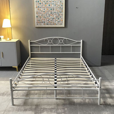 White Metal Bed, Twin Full Queen Size Metal bed, Metal loft bed frame for Bedroom Furniture