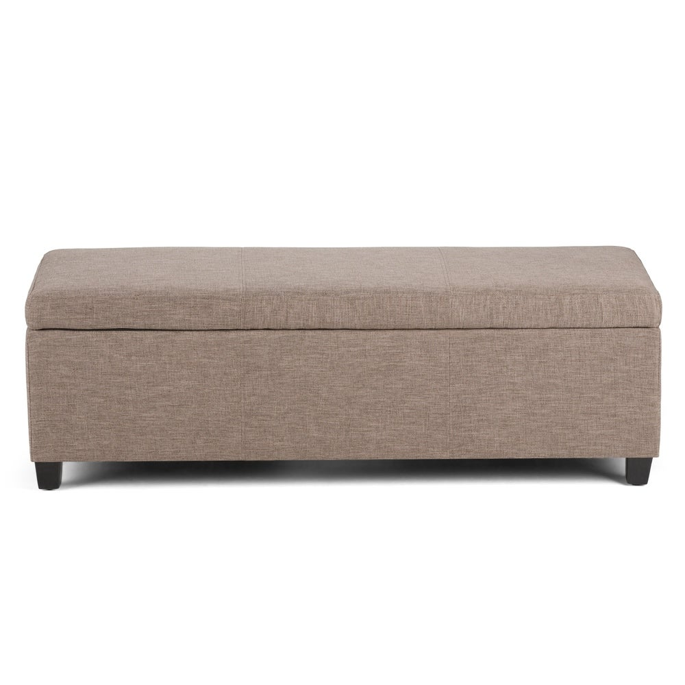 Modern Storage Ottoman With Four Short Wooden Legs Antique Style Fabric Chest Pouf and Footrest