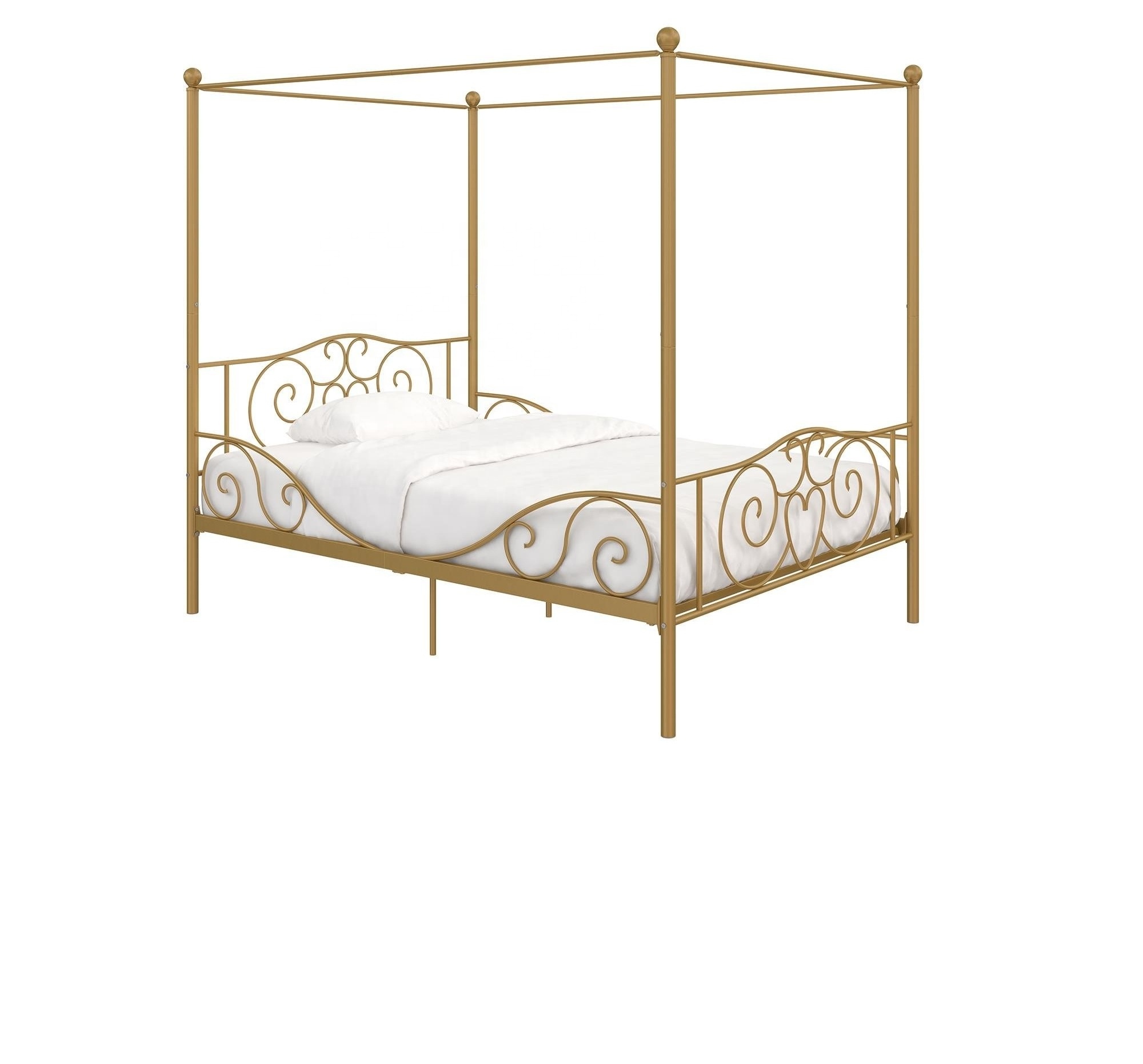 luxury adult metal princess canopy bed gold colour iron bed frame with four poster